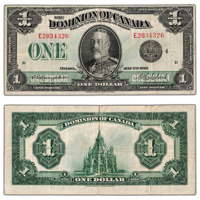 SOLD $1 1923 Dominion of Canada Note Black Seal Series E DC-25o - VF