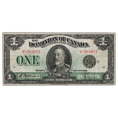 $1 1923 Dominion of Canada Note Black Seal Series U DC-25f - VF