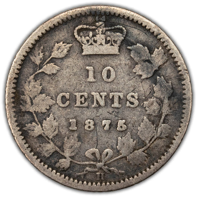 SOLD Canada 1875-H 10 Cents Dime Silver Coin Key Date! - Very Good