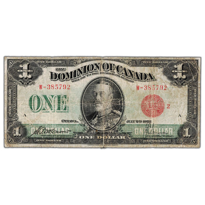 $1 1923 Dominion of Canada Note Red Seal Series W DC-25g - Tears/Tape