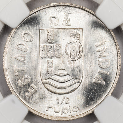 SOLD Portuguese India 1936 1/2 Half Rupia Silver Coin - NGC MS-65