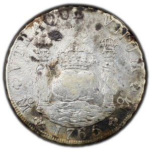 SOLD Mexico 1765 8 Reales Silver Coin KM #105 - Cleaned
