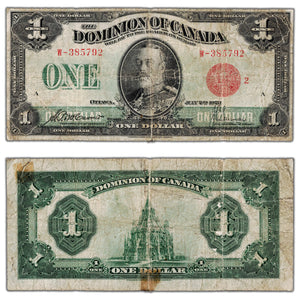 $1 1923 Dominion of Canada Note Red Seal Series W DC-25g - Tears/Tape