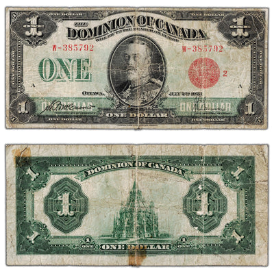 $1 1923 Dominion of Canada Note Red Seal Series W DC-25g - Tears/Tape