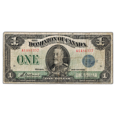 $1 1923 Dominion of Canada Note Blue Seal Series A DC-25h - VG/F