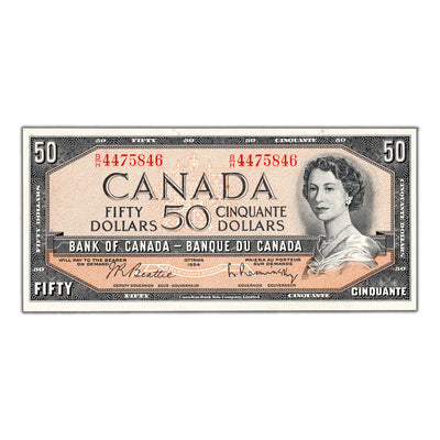 SOLD $50 1954 Bank of Canada Beattie-Rasminsky B/H Prefix BC-42b - AU/UNC