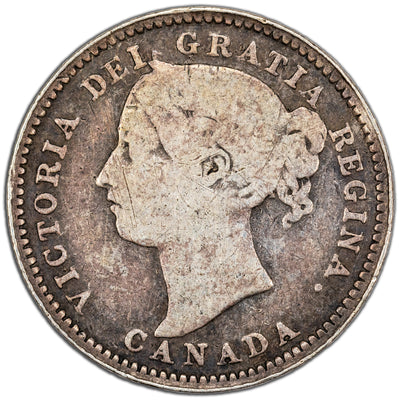 Canada 1893 Flat Top 3 Obv. 5 10 Cents Dime Silver Coin - G-6 (rolled rim)