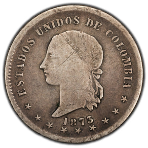 SOLD Colombia 1873 50 Centavos Silver Coin KM #172