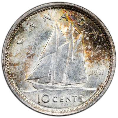 Canada 1937 10 Cents Dime Silver Coin - AU-50