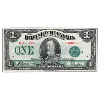 SOLD $1 1923 Dominion of Canada Note Green Seal Series C DC-25j - VF/EF