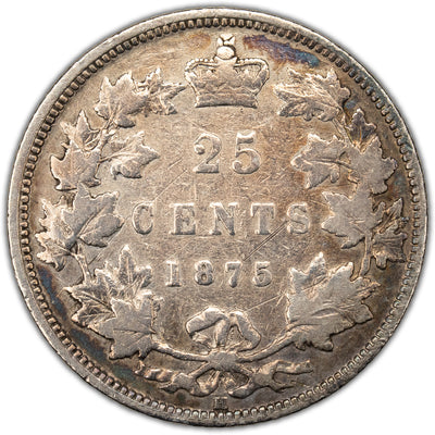 SOLD Canada 1875-H 25 Cents Quarter Silver Coin Key Date! - Very Good (cleaned)