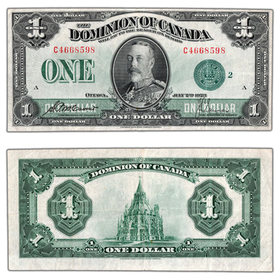 SOLD $1 1923 Dominion of Canada Note Green Seal Series C DC-25j - VF/EF