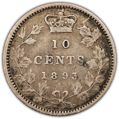 SOLD Canada 1893 Flat Top 3 Obverse 6 10 Cents Dime Silver Coin - Fine