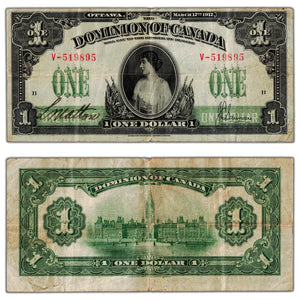 $1 1917 Dominion of Canada Note Saunders No Seal Series V DC-23b - VF