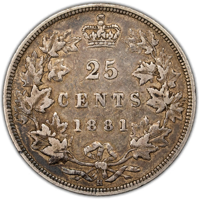 Canada 1881-H 25 Cents Quarter Silver Coin - Very Fine