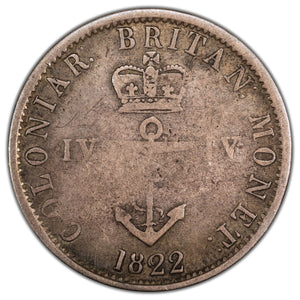 SOLD British West Indies 1822 1/4 Dollar Silver Coin KM #3