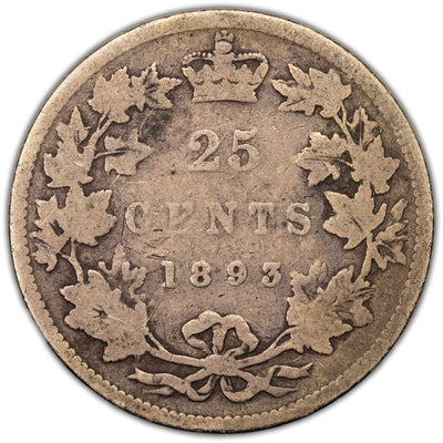SOLD Canada 1893 25 Cents Quarter Silver Coin - Good