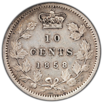 SOLD Canada 1858 10 Cents Dime Silver Coin - Very Fine