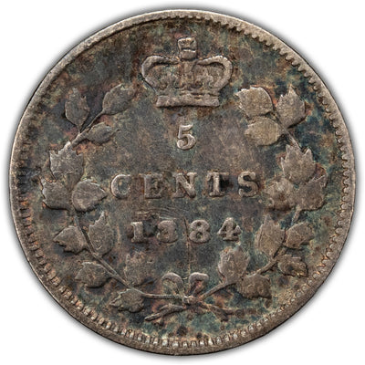 SOLD Canada 1884 5 Cents Silver Coin - Very Good (graffiti)