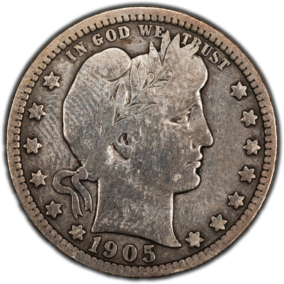 United States 1905-O 25 Cents Barber Quarter Silver Coin - Cleaned