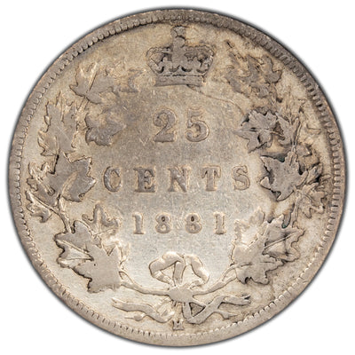 Canada 1881-H 25 Cents Quarter Silver Coin - Cleaned