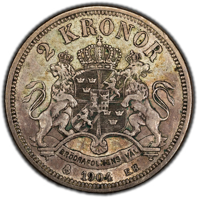 Sweden 1904 2 Kronor Silver Coin KM #761