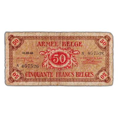 SOLD Belgium Army 1946 50 Fifty Francs P# M6a - Circulated
