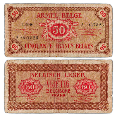 SOLD Belgium Army 1946 50 Fifty Francs P# M6a - Circulated