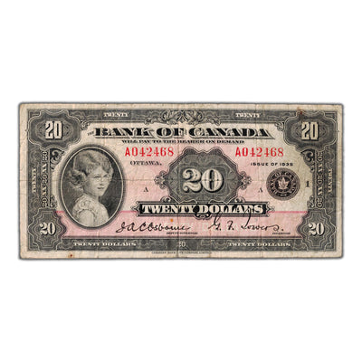 SOLD $20 1935 Bank of Canada English Text Large Seal BC-9a - Fine