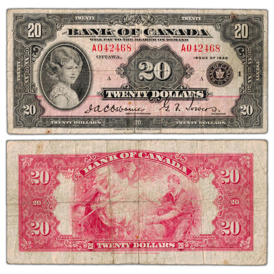 SOLD $20 1935 Bank of Canada English Text Large Seal BC-9a - Fine