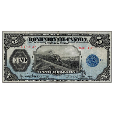 $5 1912 Dominion of Canada Note Seal Only DC-21g - VF/EF (small tear)