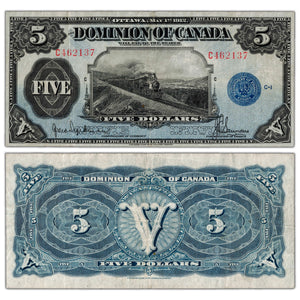 $5 1912 Dominion of Canada Note Seal Only DC-21g - VF/EF (small tear)