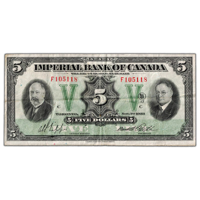 $5 1933 Imperial Bank of Canada Chartered Note #375-20-02 - VF/VF+