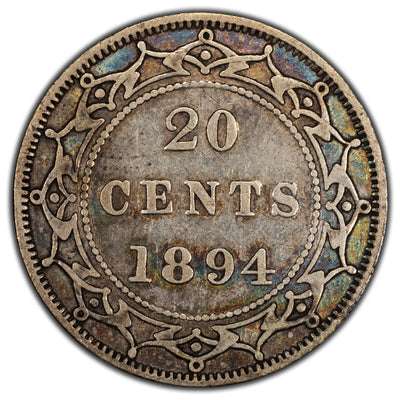 Newfoundland 1894 Obv #1 20 Cents Silver Coin