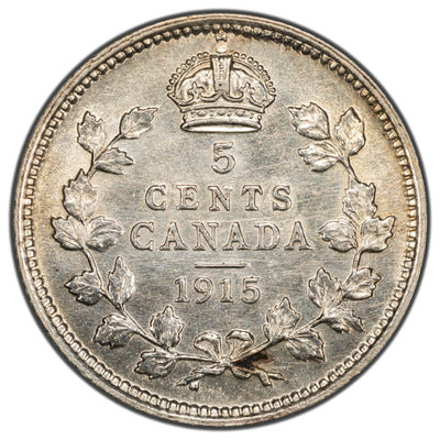 Canada 1915 5 Cents Silver Coin - Better Date!