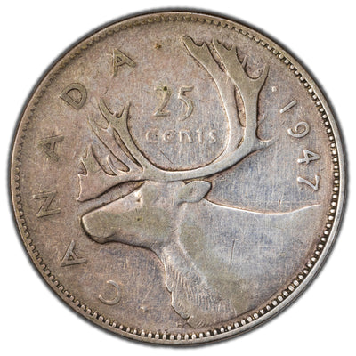 SOLD Canada 1947 Dot 25 Cents Quarter Silver Coin - Fine