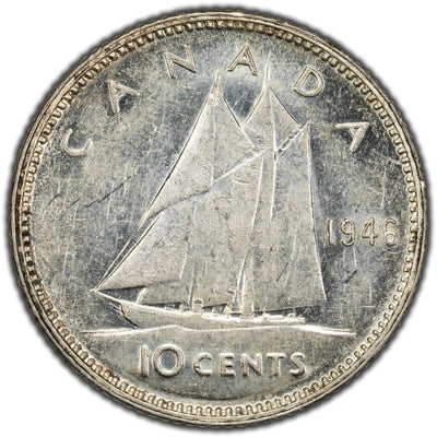Canada 1946 10 Cents Dime Silver Coin - EF/AU