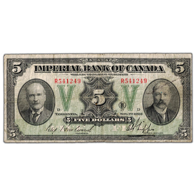 SOLD $5 1923 Imperial Bank of Canada Chartered Note #375-18-02- Fine