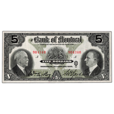 $5 1931 Bank of Montreal Canada Chartered Note #505-58-02 - VF/EF