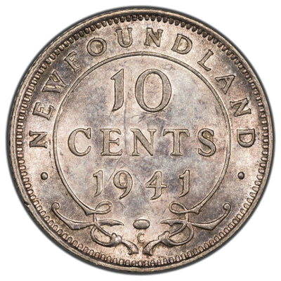 Newfoundland 1941 10 Cents Silver Coin - AU