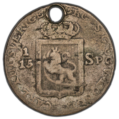 Norway 1817 8 Skilling Silver Coin KM #285 - Scarce Type - Holed