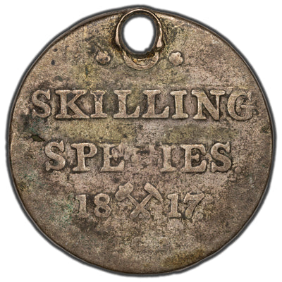 Norway 1817 8 Skilling Silver Coin KM #285 - Scarce Type - Holed