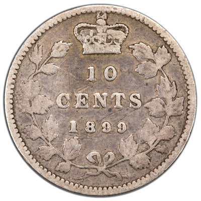 Canada 1899 Small 9's 10 Cents Dime Silver Coin - Scratches