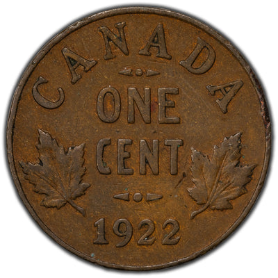 Canada 1922 1 Small Cent Coin - Key Date - Fine