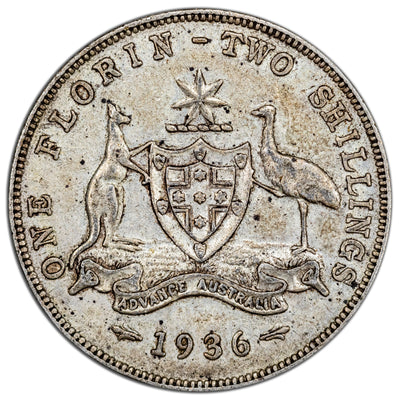 Australia 1936 One Florin Silver Coin