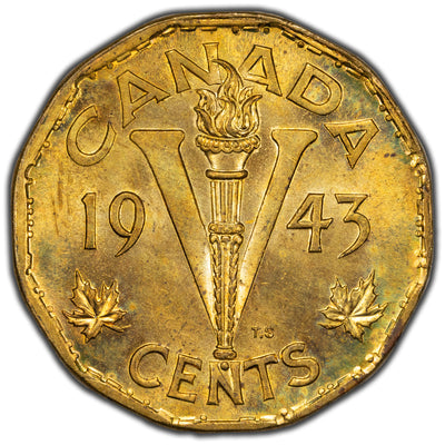 SOLD Canada 1943 5 Cents Tombac Coin - Uncirculated