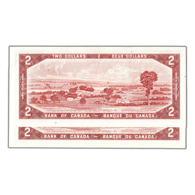 $2 1954 Bank of Canada Notes L/G Prefix BC-38c - 2 Consecutive Ch UNC