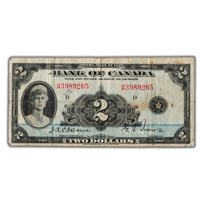 $2 1935 Bank of Canada English Text Note BC-3 - Minor Writing