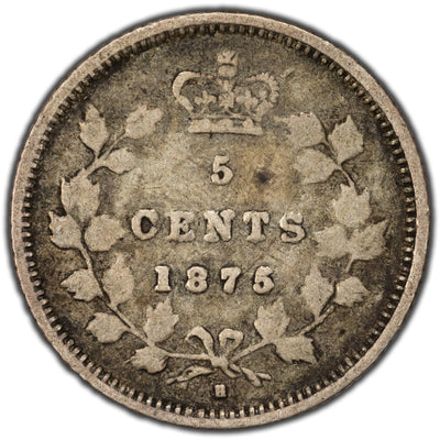 SOLD Canada 1875-H Small Date 5 Cents Silver Coin - VG+