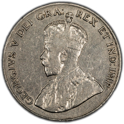 Canada 1925 5 Cents Nickel Coin - Key Date - Fine+